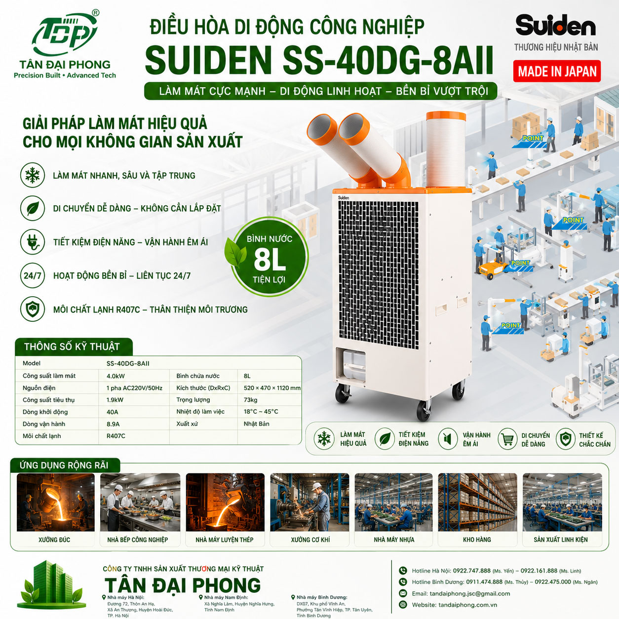 Spot Cooler-Điều Hòa Di Động 12.000BTU SS-40DG-8AII