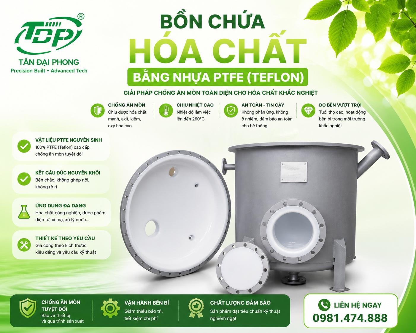 Bồn Chứa Hóa Chất Bằng Nhựa PTFE ( Teflon)