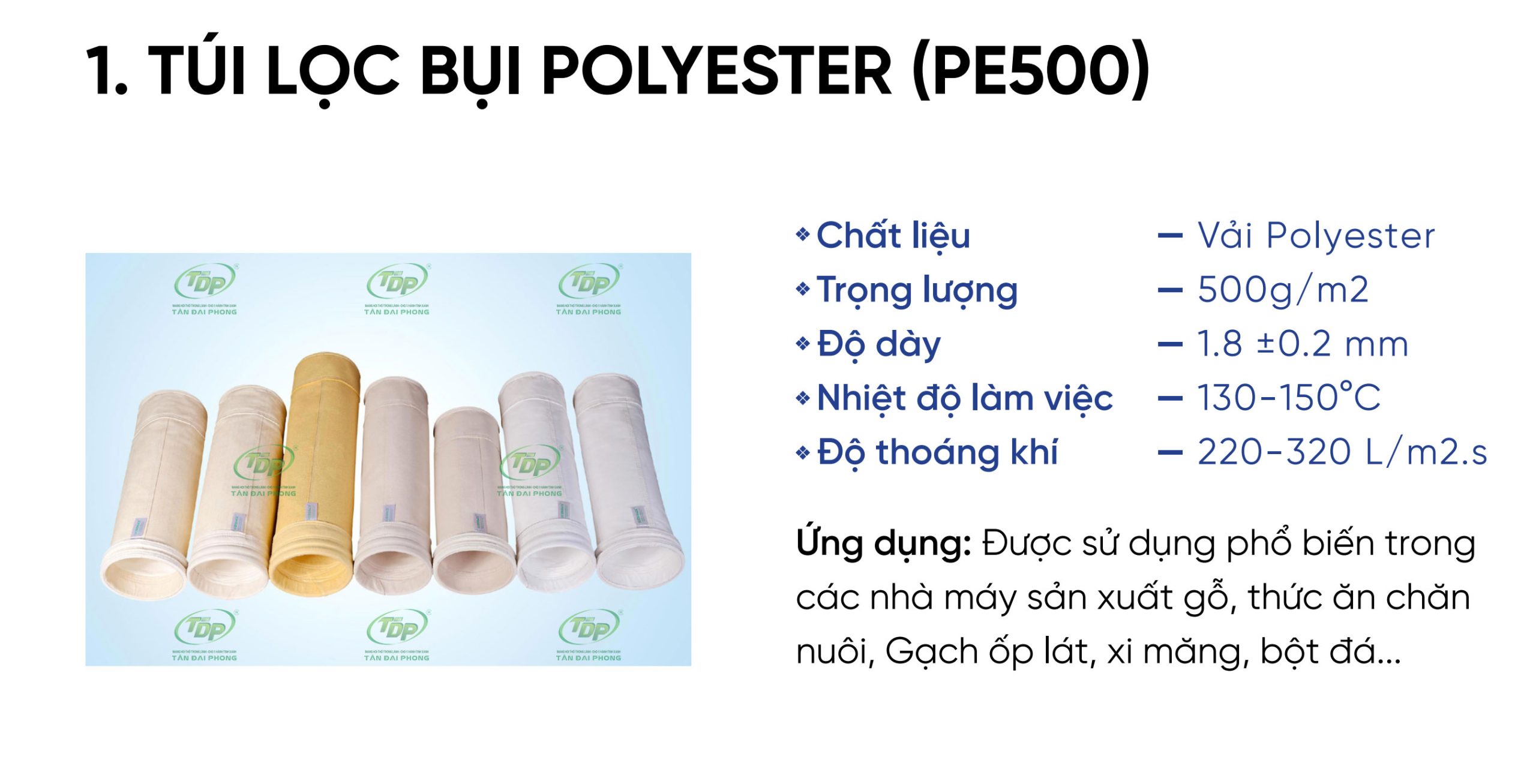 Túi Lọc Bụi - Túi Vải Lọc Bụi Polyester PE500
