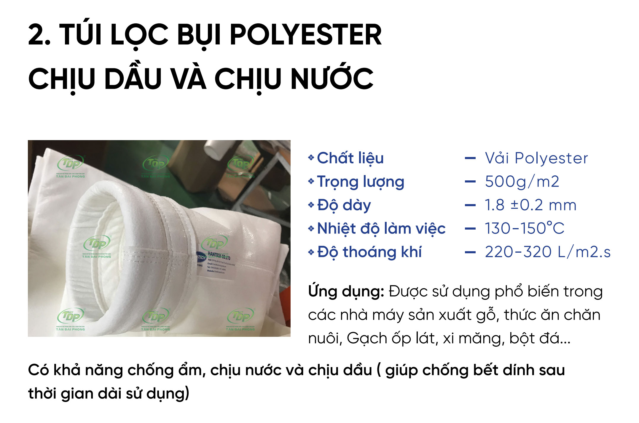 Túi lọc bụi Polyester chống nước – chống dầu