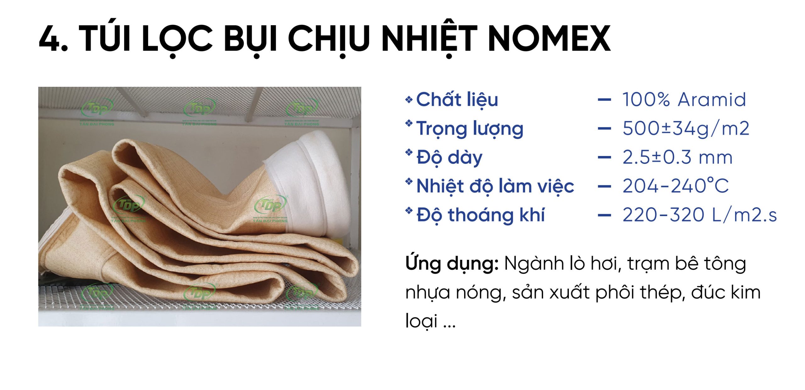 Túi lọc bụi chịu nhiệt Nomex Aramid
