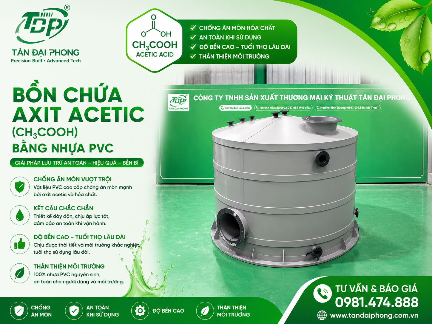Bồn Chứa H₂C₂O₄ (Axit Oxalic)