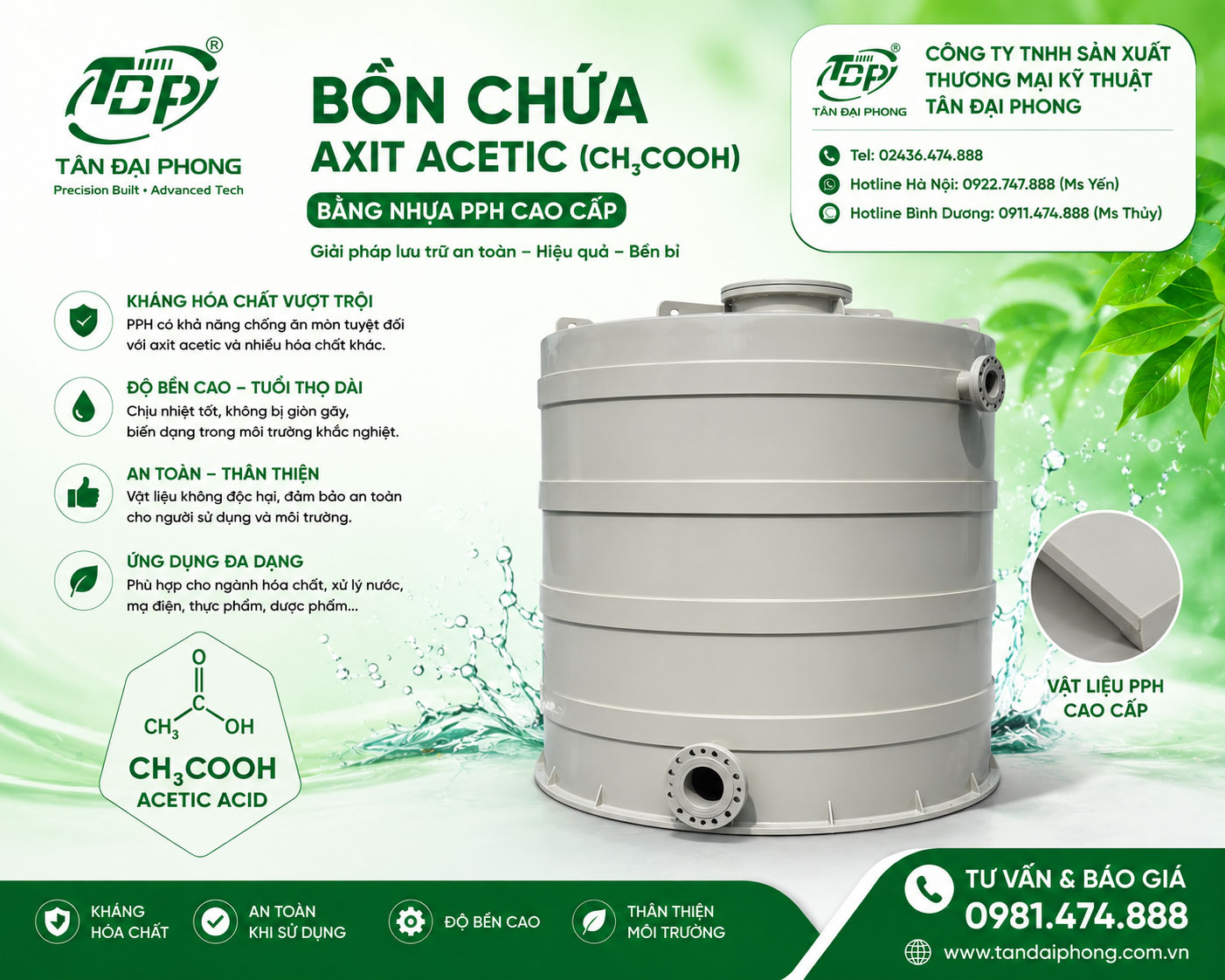 Bồn Chứa H₂C₂O₄ (Axit Oxalic)