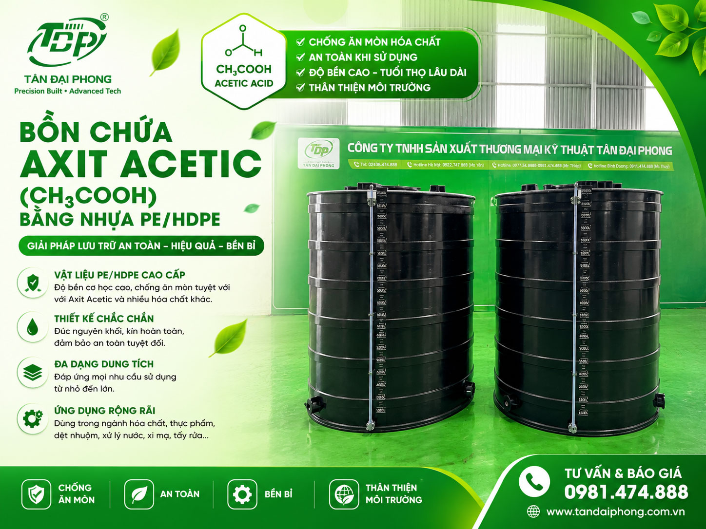 Bồn Chứa H₂C₂O₄ (Axit Oxalic)