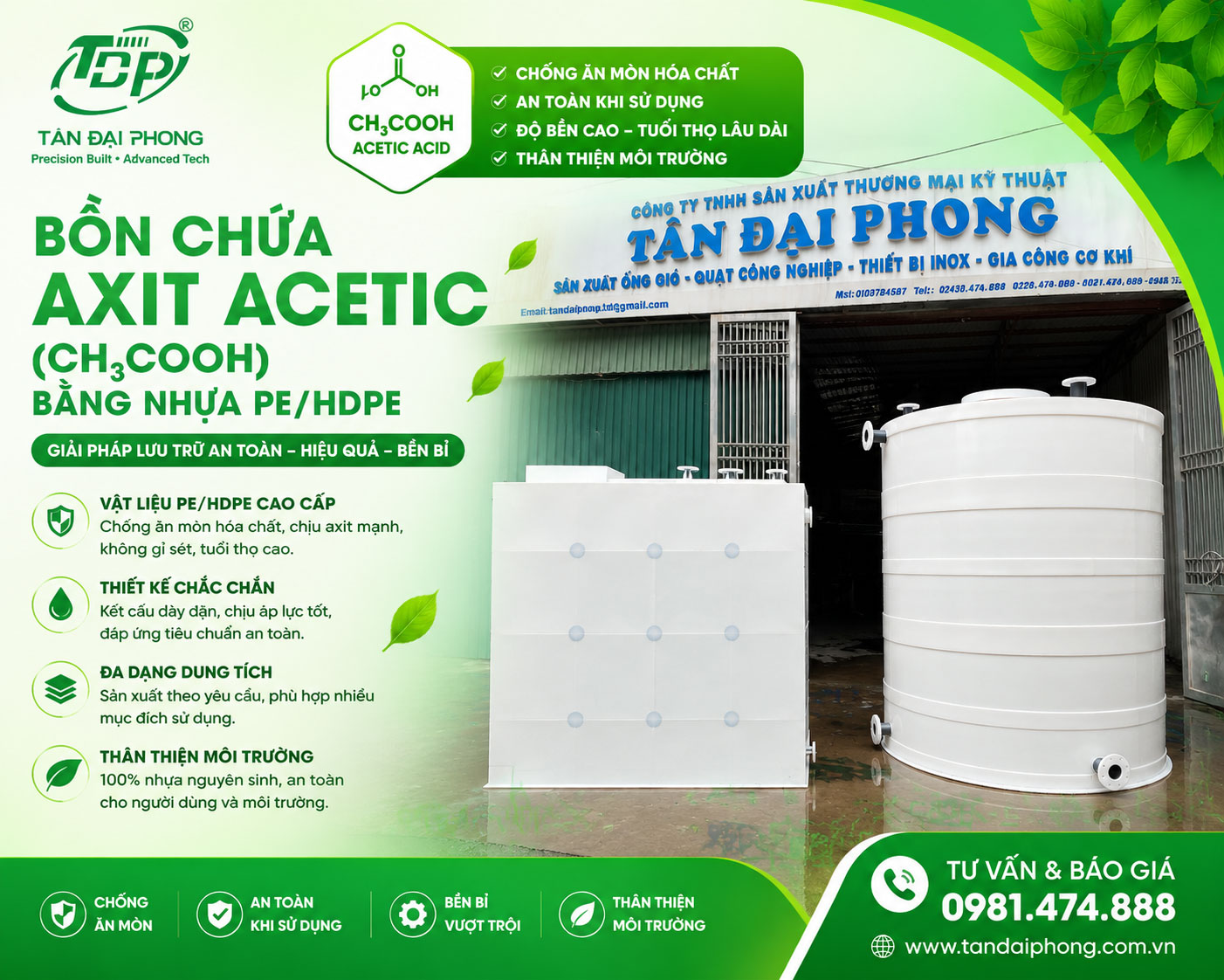 Bồn Chứa H₂C₂O₄ (Axit Oxalic)
