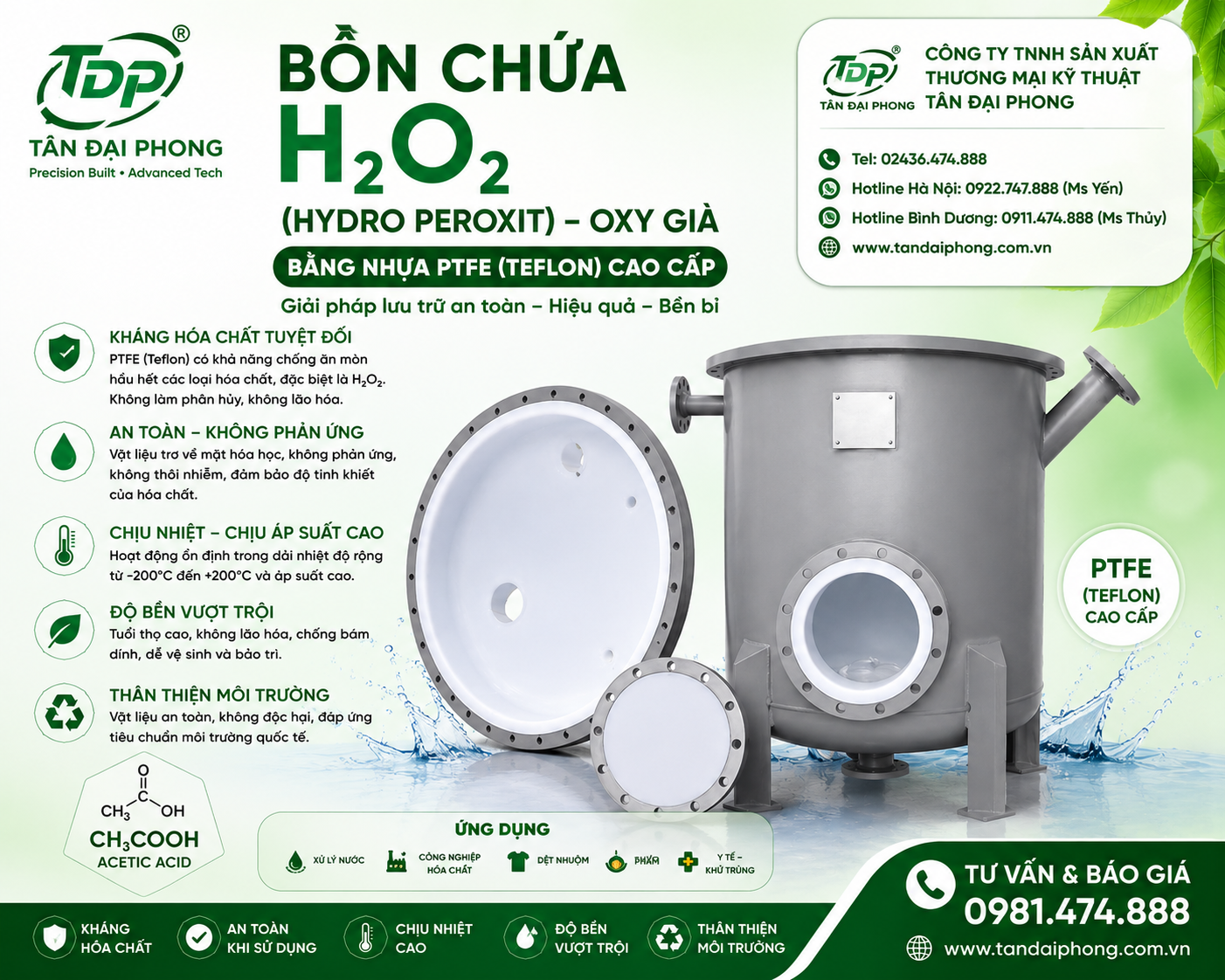 Bồn Chứa H₂O₂ (Hydro Peroxit) Oxy Già