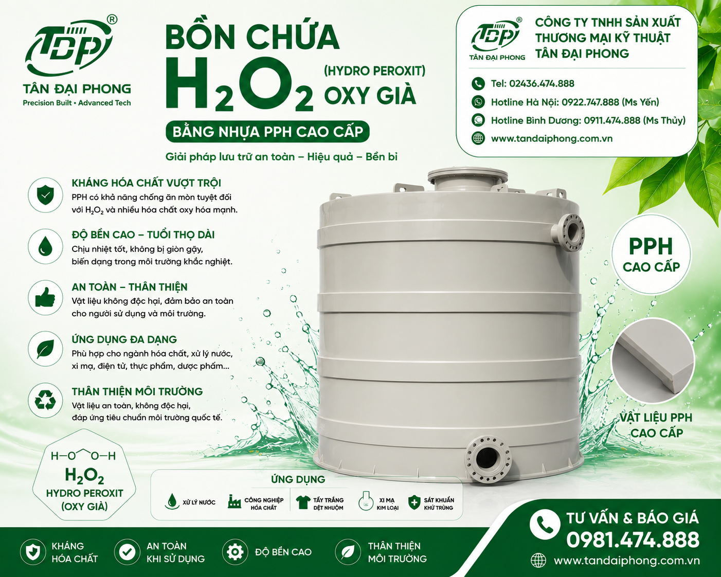 Bồn Chứa H₂O₂ (Hydro Peroxit) Oxy Già