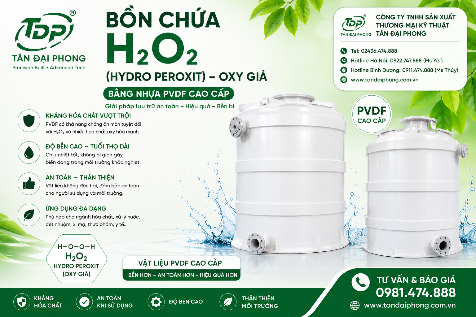 Bồn Chứa H₂O₂ (Hydro Peroxit) Oxy Già