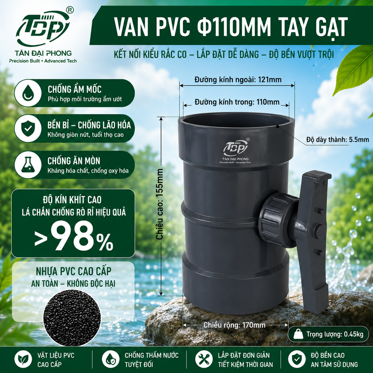 Van Gió Nhựa PVC D110mm