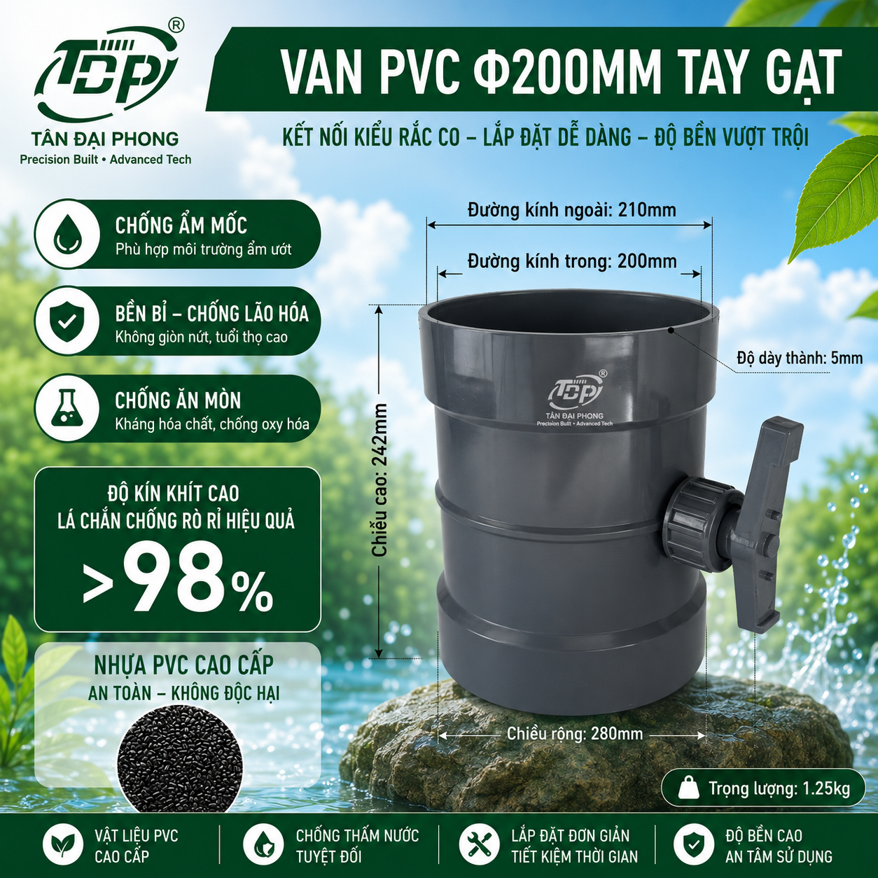Van Gió Nhựa PVC D200mm