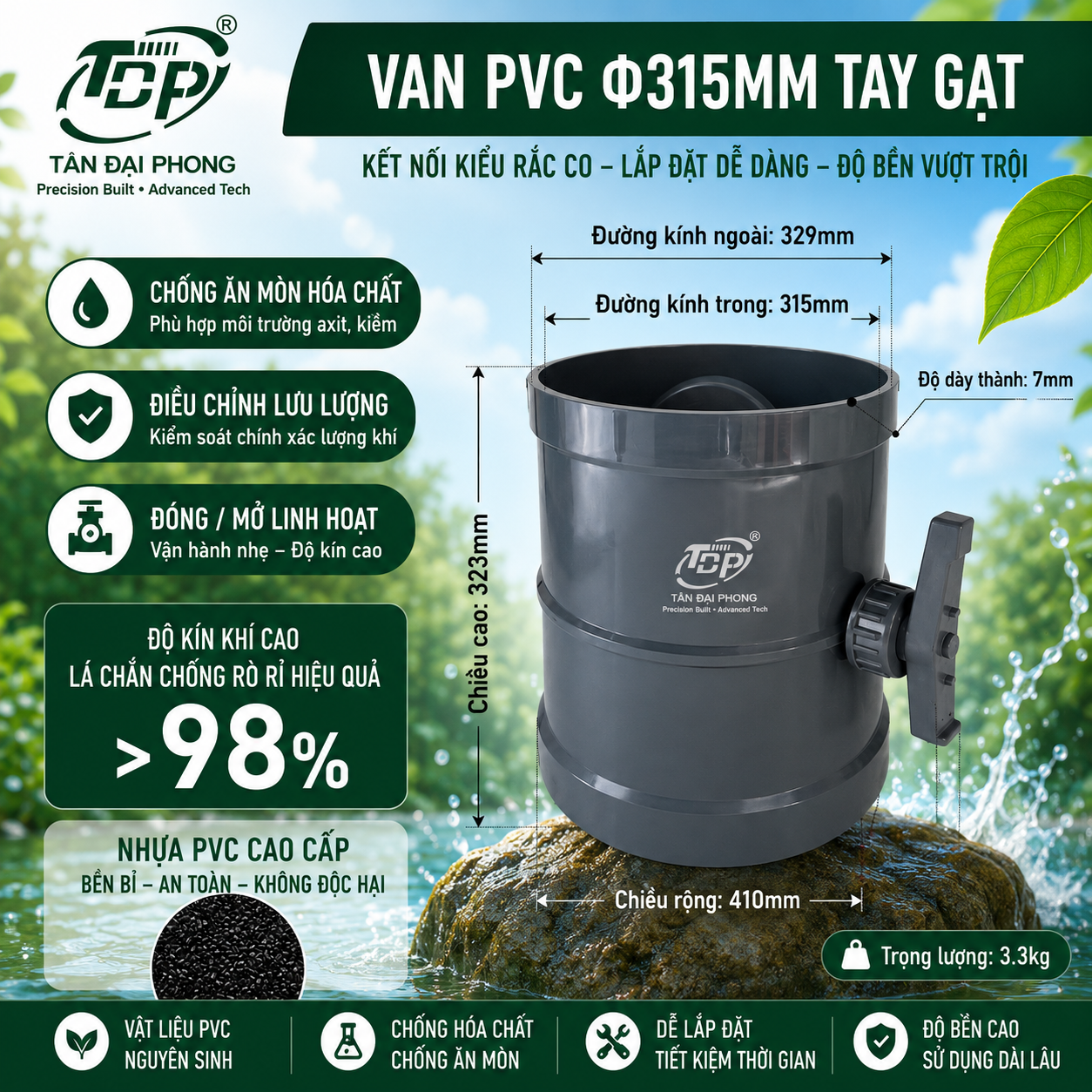 Van Gió Nhựa PVC D315mm