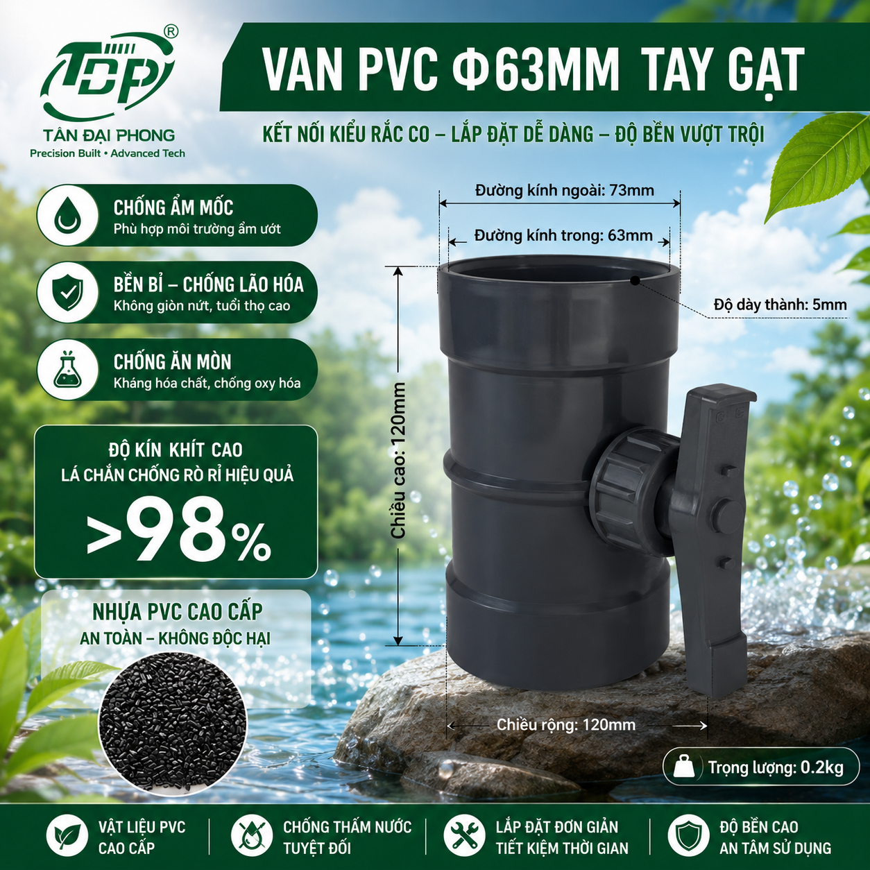Van Gió Nhựa PVC D63mm