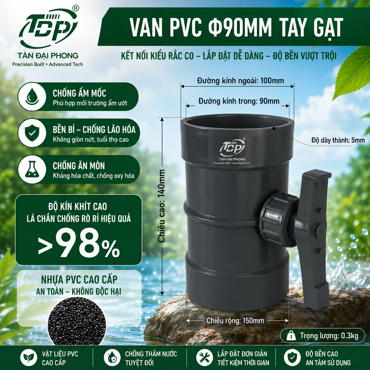 Van Gió Nhựa PVC D90mm