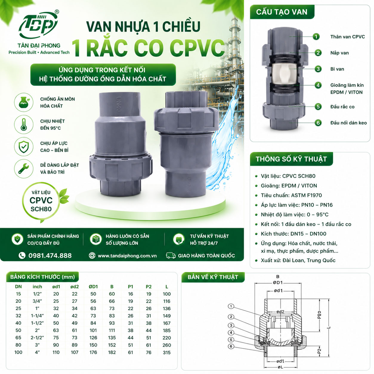 Van Nhựa 1 Chiều 1 Rắc Co CPVC