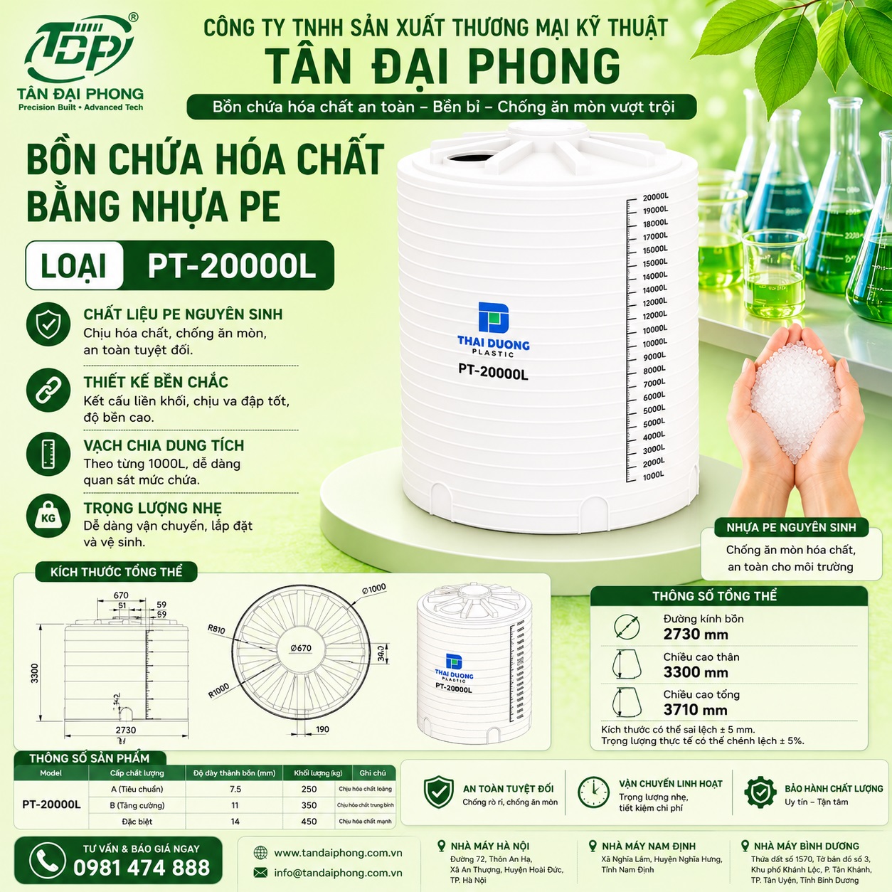 Bồn Chứa Hóa Chất 20000L Bằng Nhựa PE (20m³)