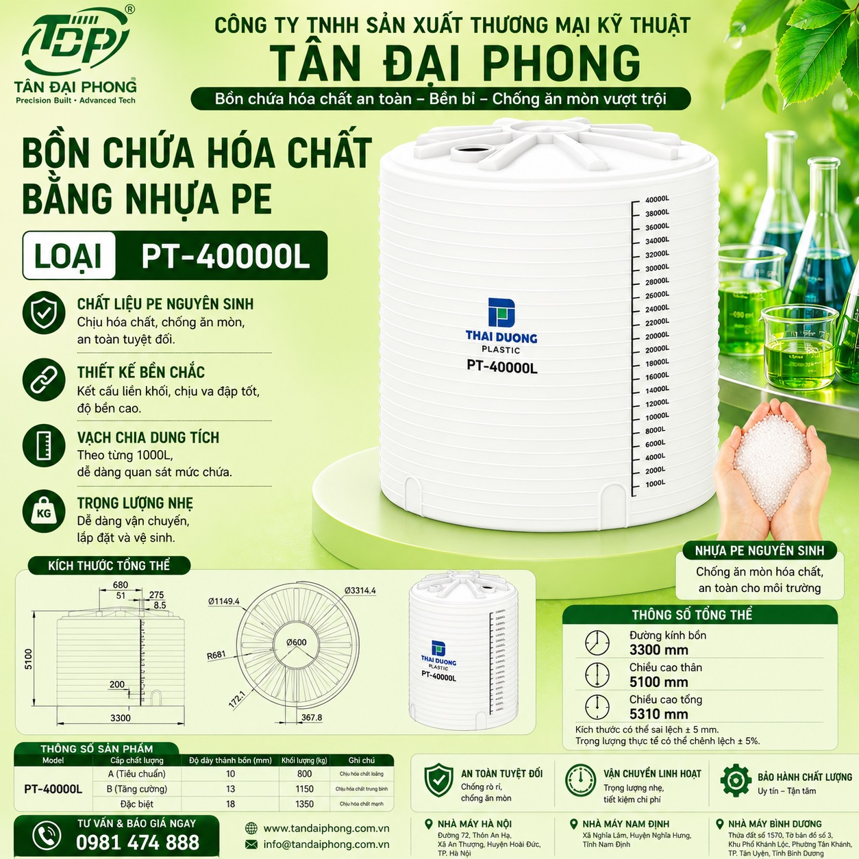 Bồn Chứa Hóa Chất 40000L Bằng Nhựa PE (40m³)