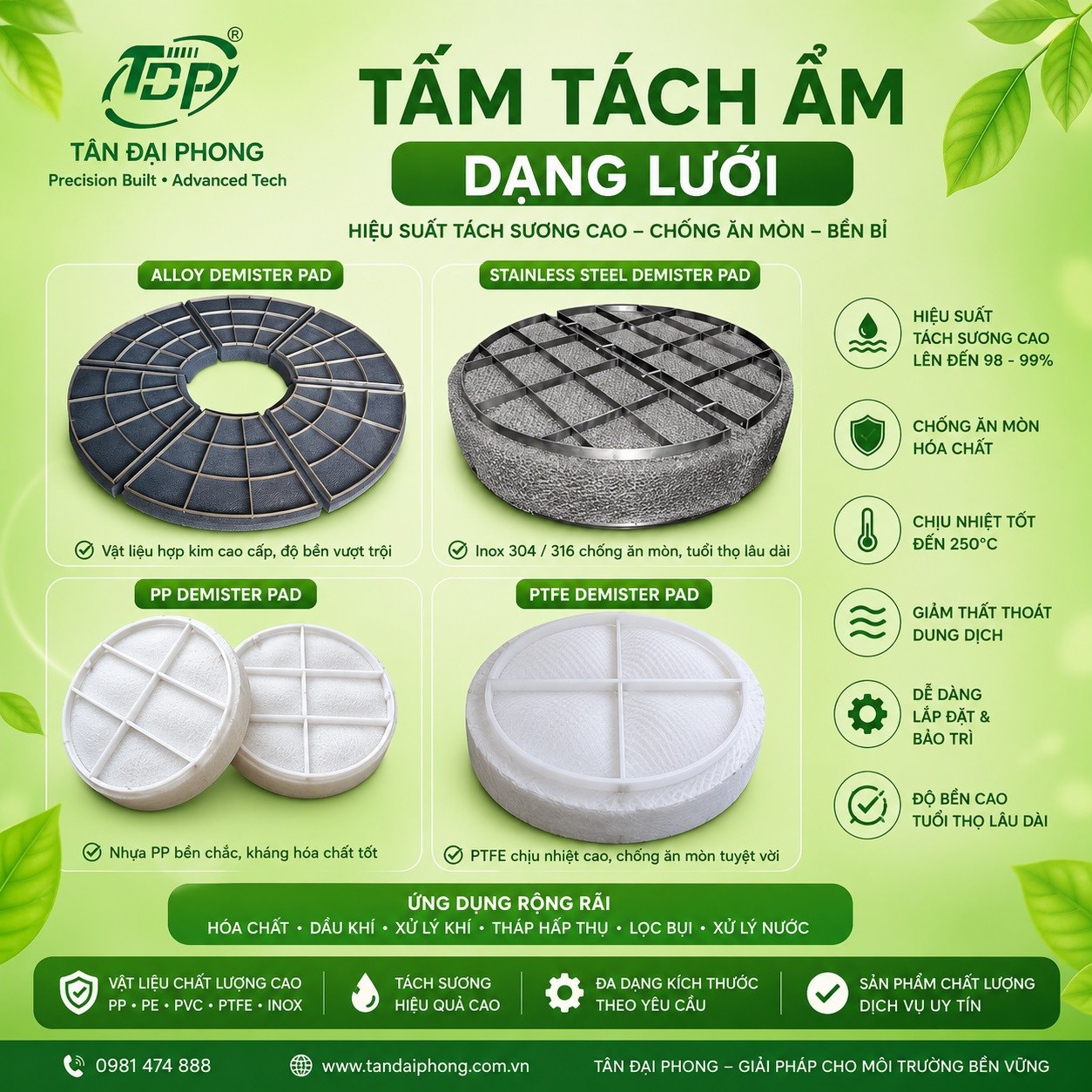 Tấm Tách Ẩm Dạng Lưới Inox Và Tấm Tách Ẩm Dạng Lưới Nhựa